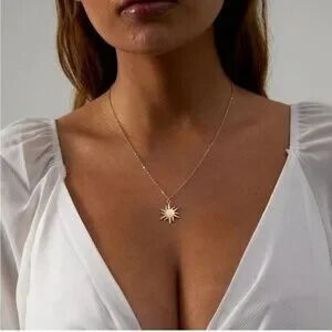 Gold 14k?Gold Plated Sun Pendant Necklace